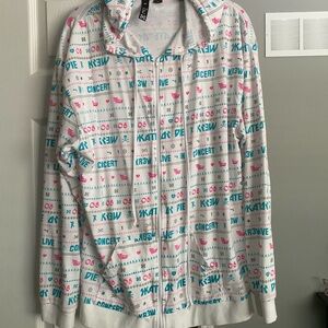 KR3W White Zip up Hoodie with Pink and Light Blue Print